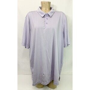 Croft & Barrow Polo Shirt XXL 2XL 56” Purple White Stripe Short Sleeve Quick Dry